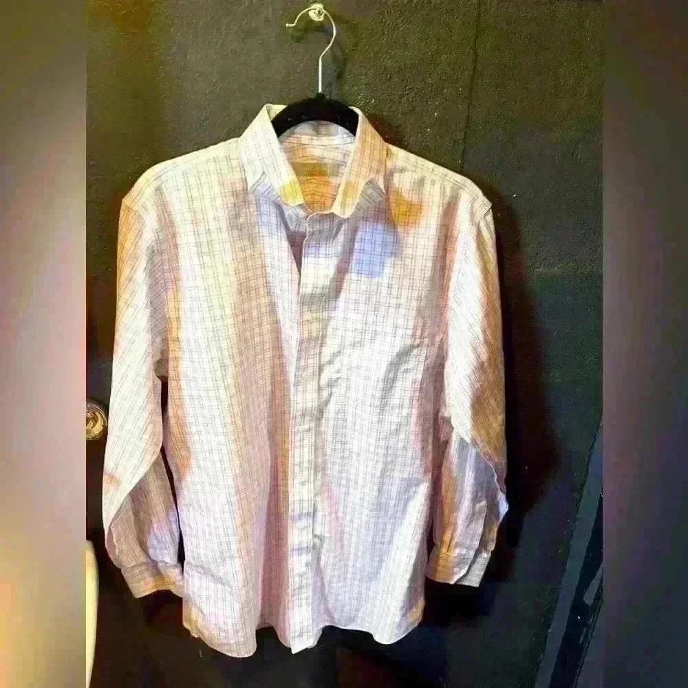Men’s Nordstrom Purple Striped Traditional Fit Dress Shirt Long Sleeve Size 15.5